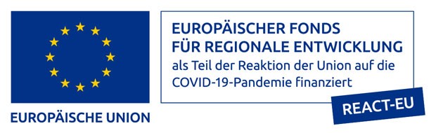 Banner Europäischer Fonds für Regionale Entwicklung als Teil der Reaktion der Union auf die COVID-19-Pandemie finanziert REACT-EU