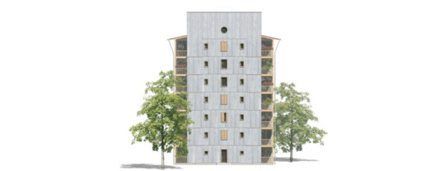 Visualisierung eines mehrstöckigen Wohn- und Geschäftsgebäudes