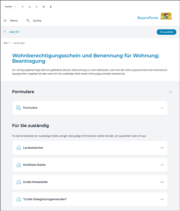 Screenshot Infoseite Wohnberechtigungsschein
